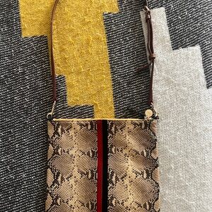 Clare V python crossbody bag black and red stripe